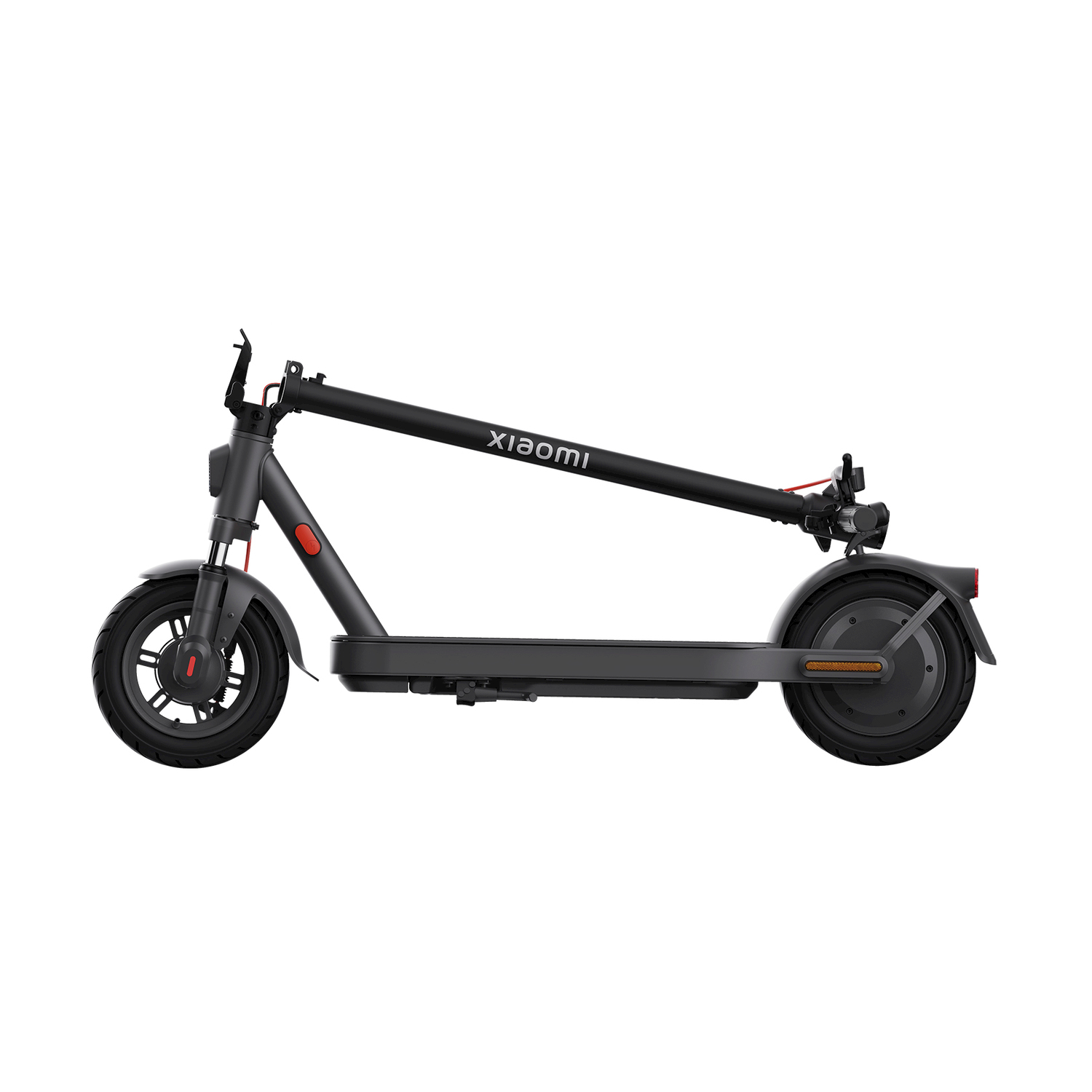 Scooter elettrico nero, vista laterale, sfondo bianco.