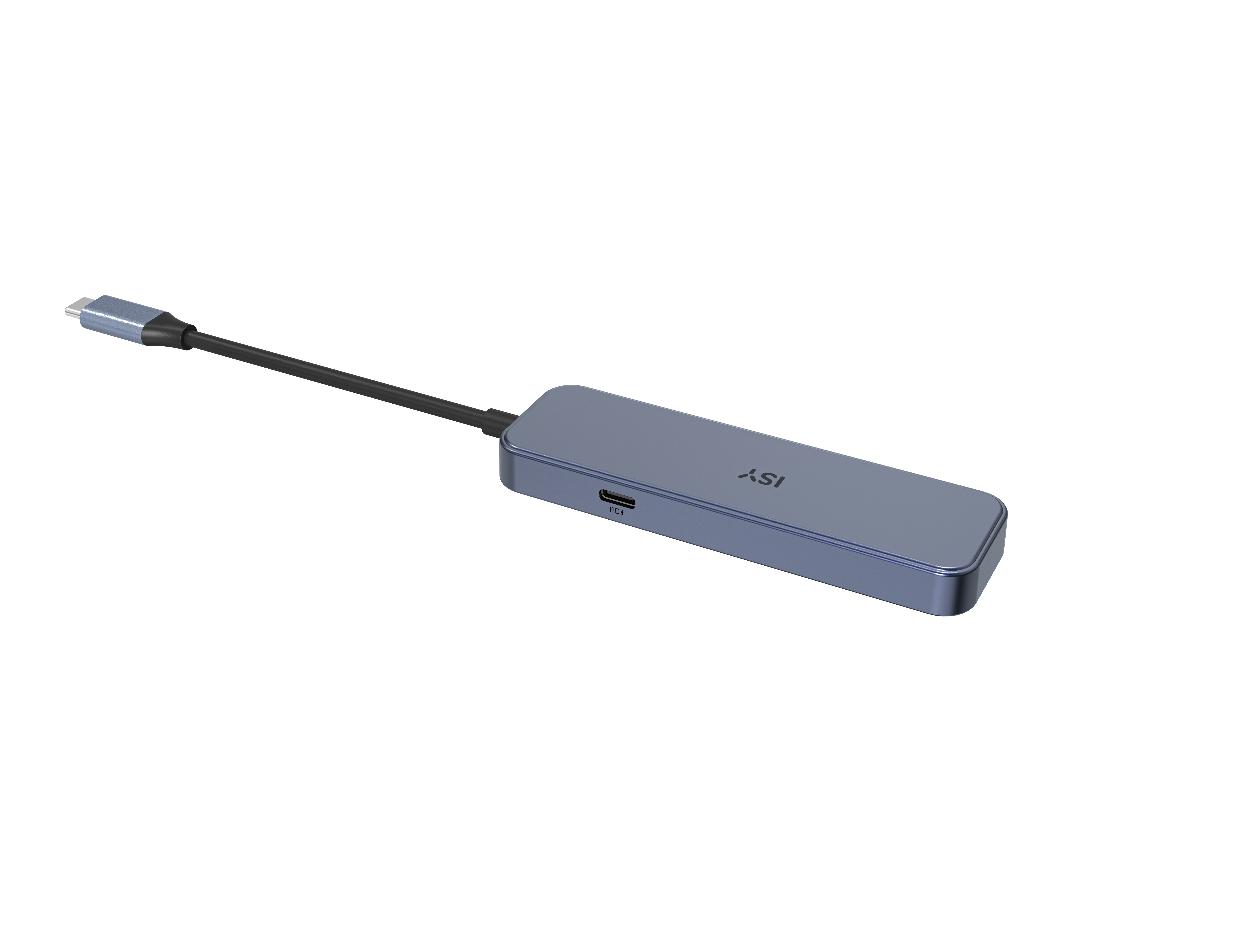 Niebieski adapter USB-C z tekstem: ISY.