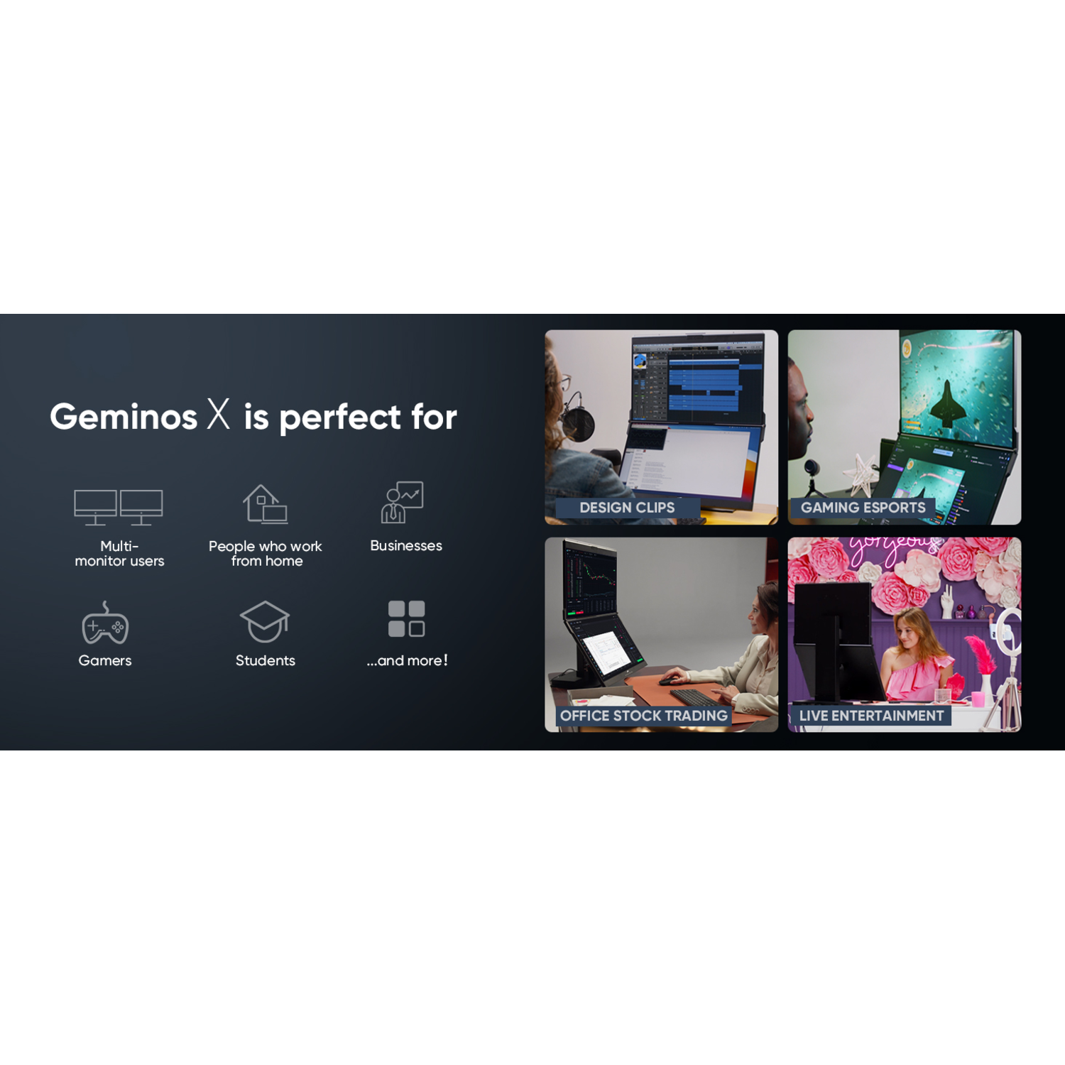 Image showing the versatility of a monitor for multi-monitor users, gamers, and businesses.