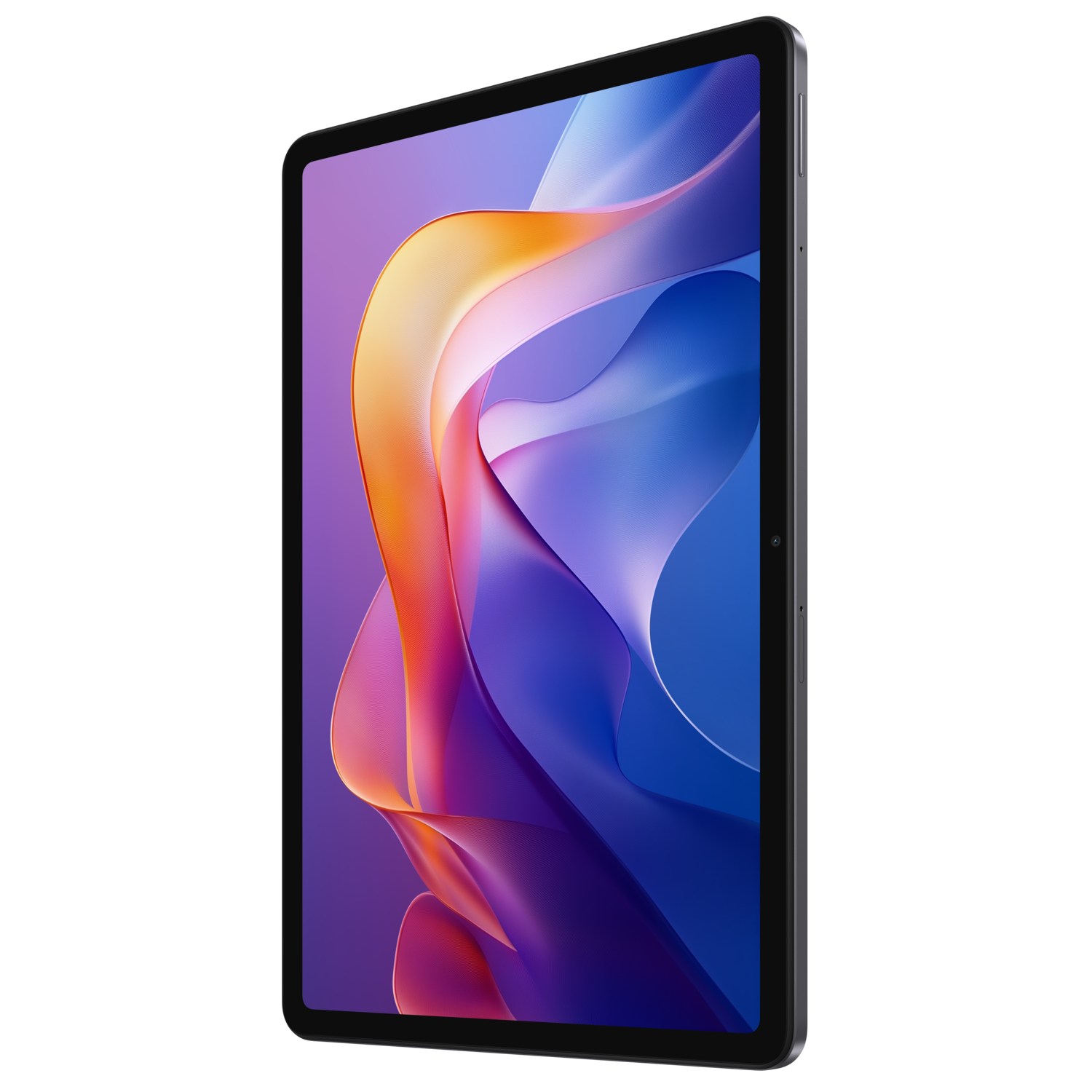Tablet in een hoek met abstract ontwerp op het scherm, zwarte lijst. Zwarte achtergrond.