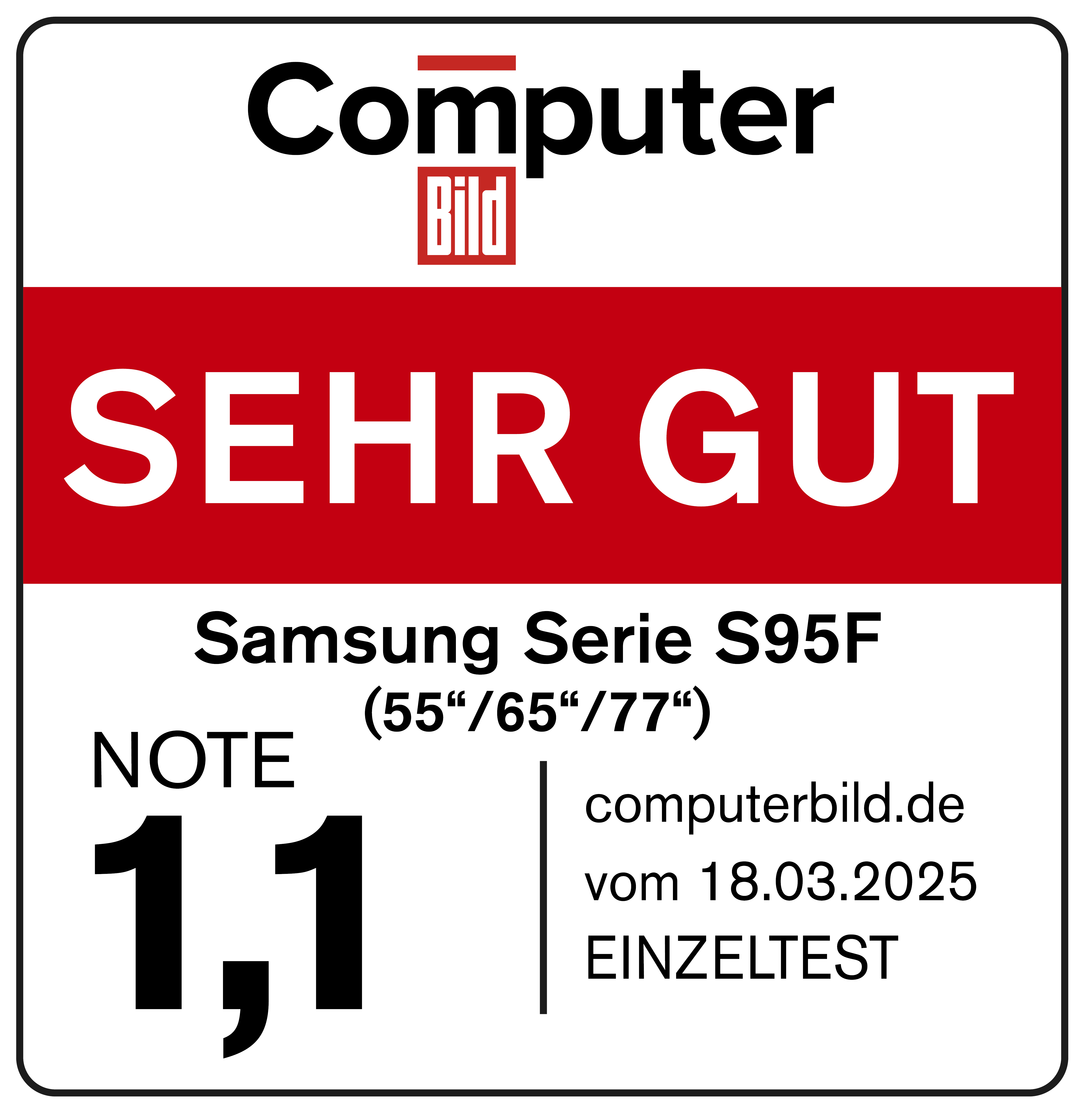 Ein Produktbewertung von Computer Bild mit hoher Punktzahl und Text.