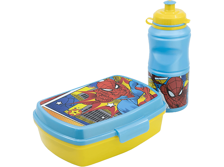 Pack Merchandising - Sherwood Set de fiambrera rectangular y botella sport Spider-man, 380 ml, Plástico