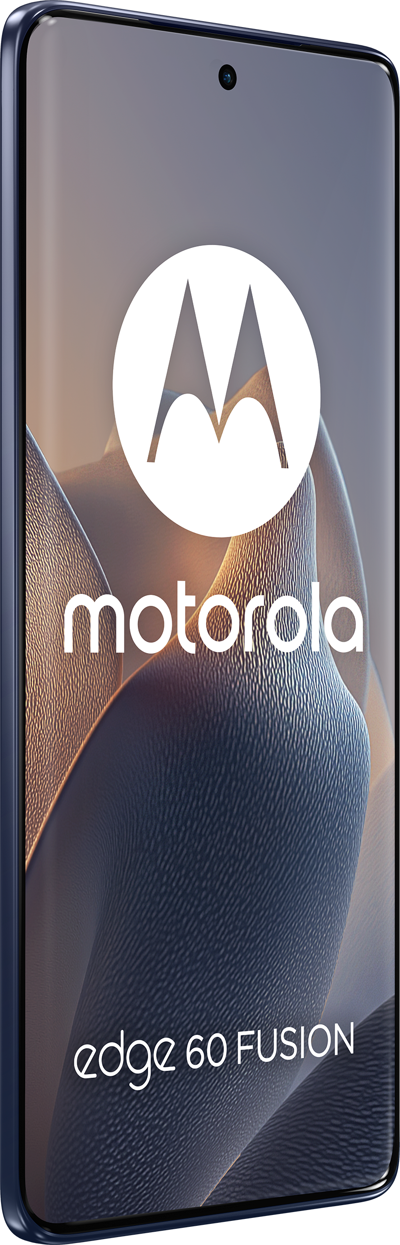 Ein Motorola-Telefon mit dem Motorola-Logo und den Worten "edge 60 FUSION" auf einem Gradienten-Hintergrund.