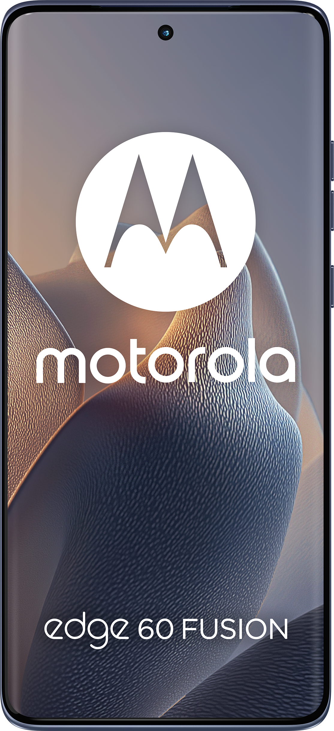 Ein Motorola Edge 60 Fusion Telefon, mit weißem Motorola Logo auf dem Bildschirm.