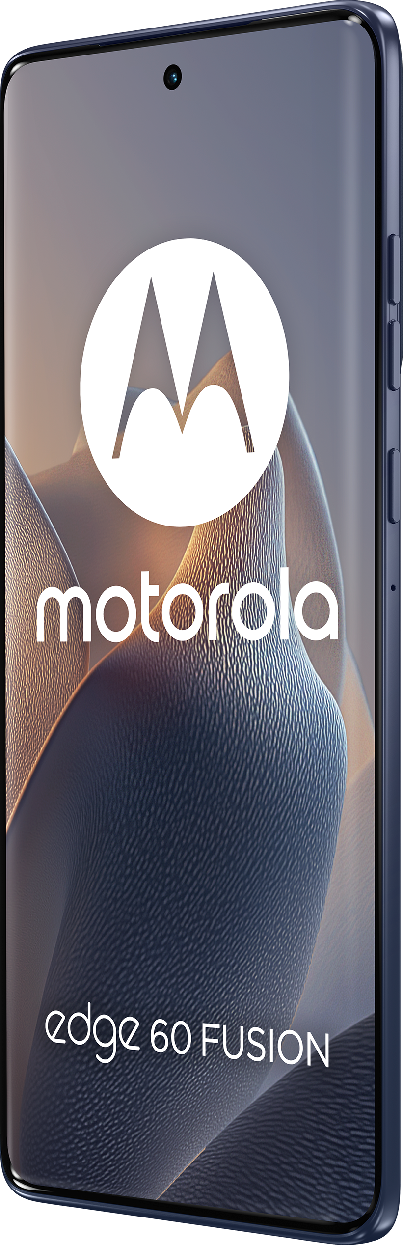 Motorola edge 60 Fusion Smartphone. Blauer Rahmen, blauer Hintergrund.
