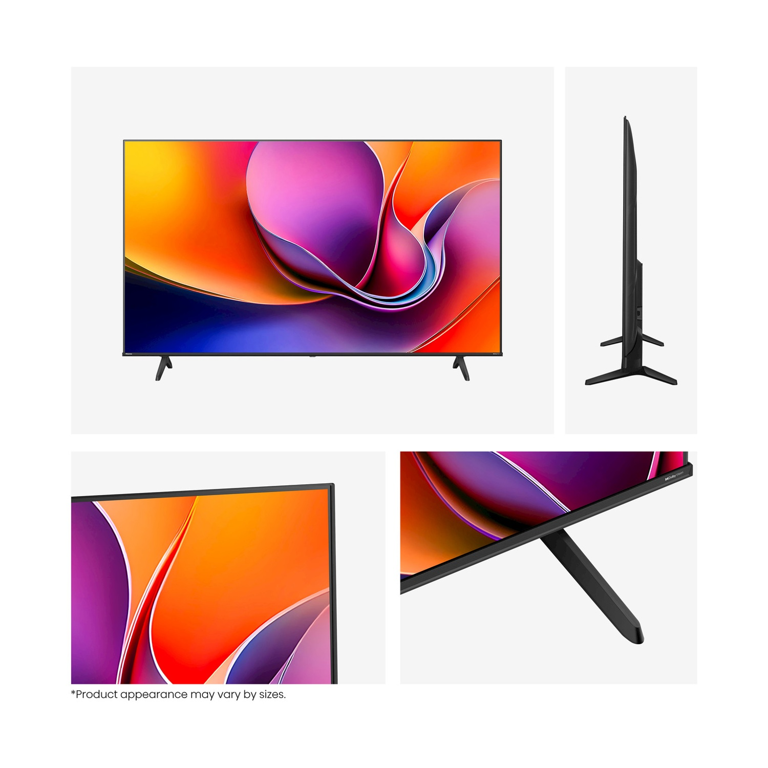 TV, vista laterale, base e primo piano dello schermo, immagine astratta colorata.