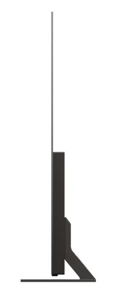 İnce profili ve standı gösteren, yandan görülen ince siyah bir LG OLED TV.
