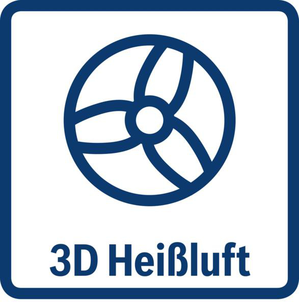 Symbol mit einem Lüfterdesign in einem blauen Quadrat.