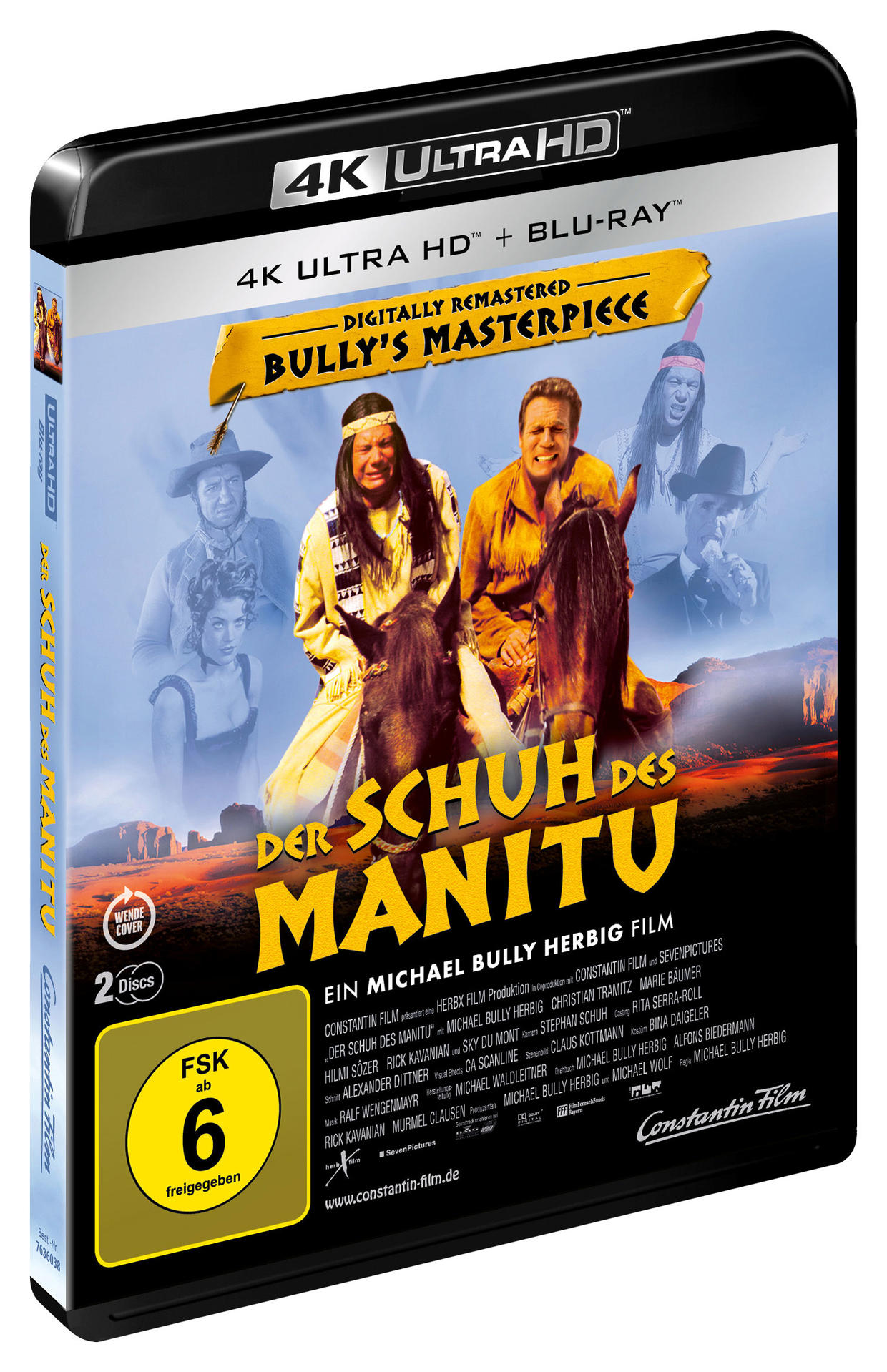 Filmcover mit zwei Männern auf Pferden, Text und Altersfreigabe 6.