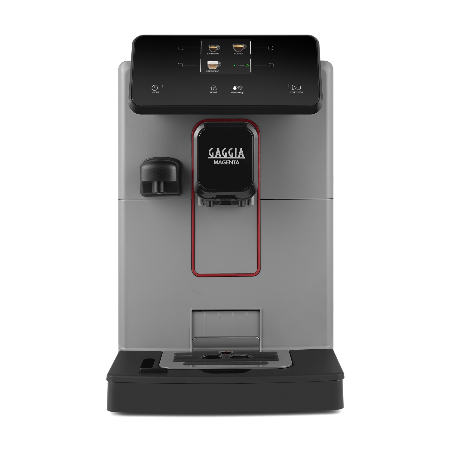 Una macchina da caffè grigia con il logo Gaggia Magenta.