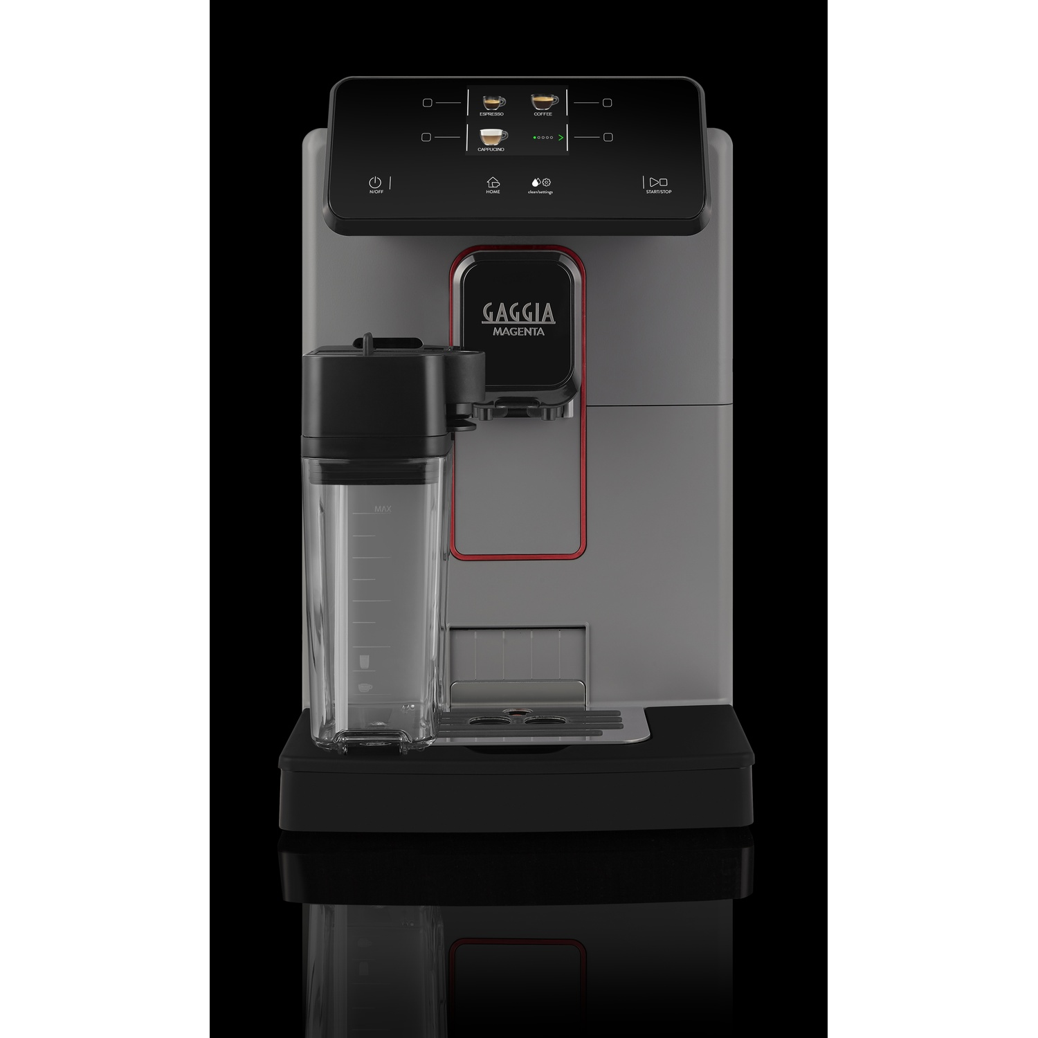Macchina da caffè con un contenitore dell'acqua collegato.