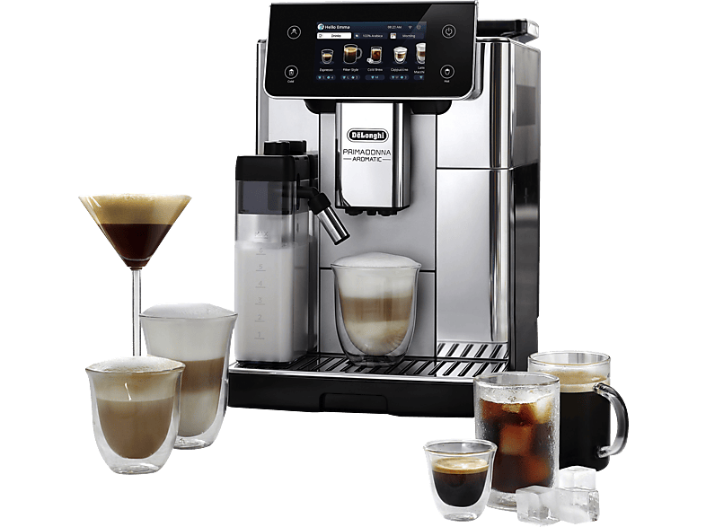 DELONGHI Primadonna Aromatic ECAM630.55.SSM - über 35 heiße und kalte Rezepte, Cold Brew, 4 Profile, Kaffeevollautomat Edelstahl gebürstet glänzend