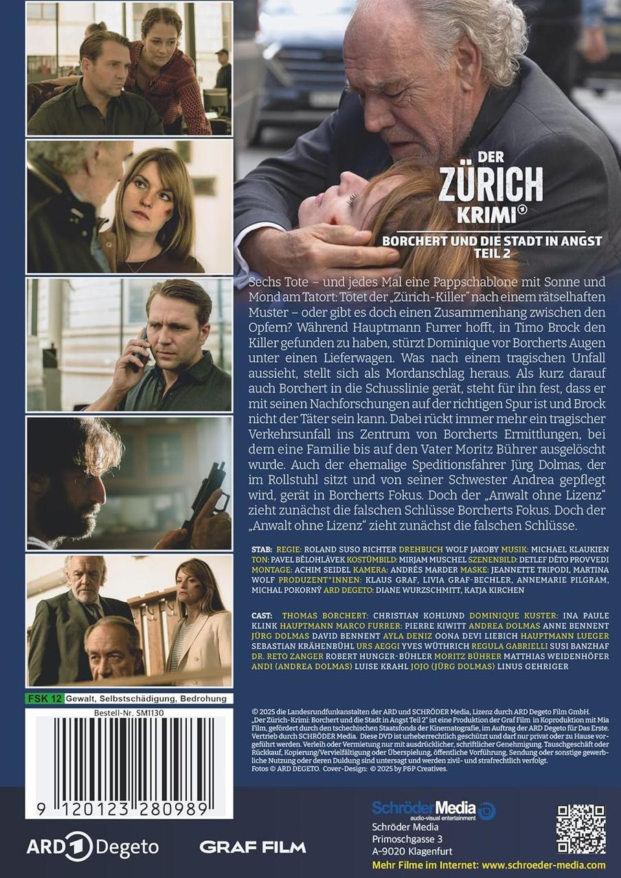 Rückseite der 'Der Zürich-Krimi' DVD-Hülle mit Bildern und Text. Personen sind sichtbar. Die Hülle ist auf weißem Hintergrund.