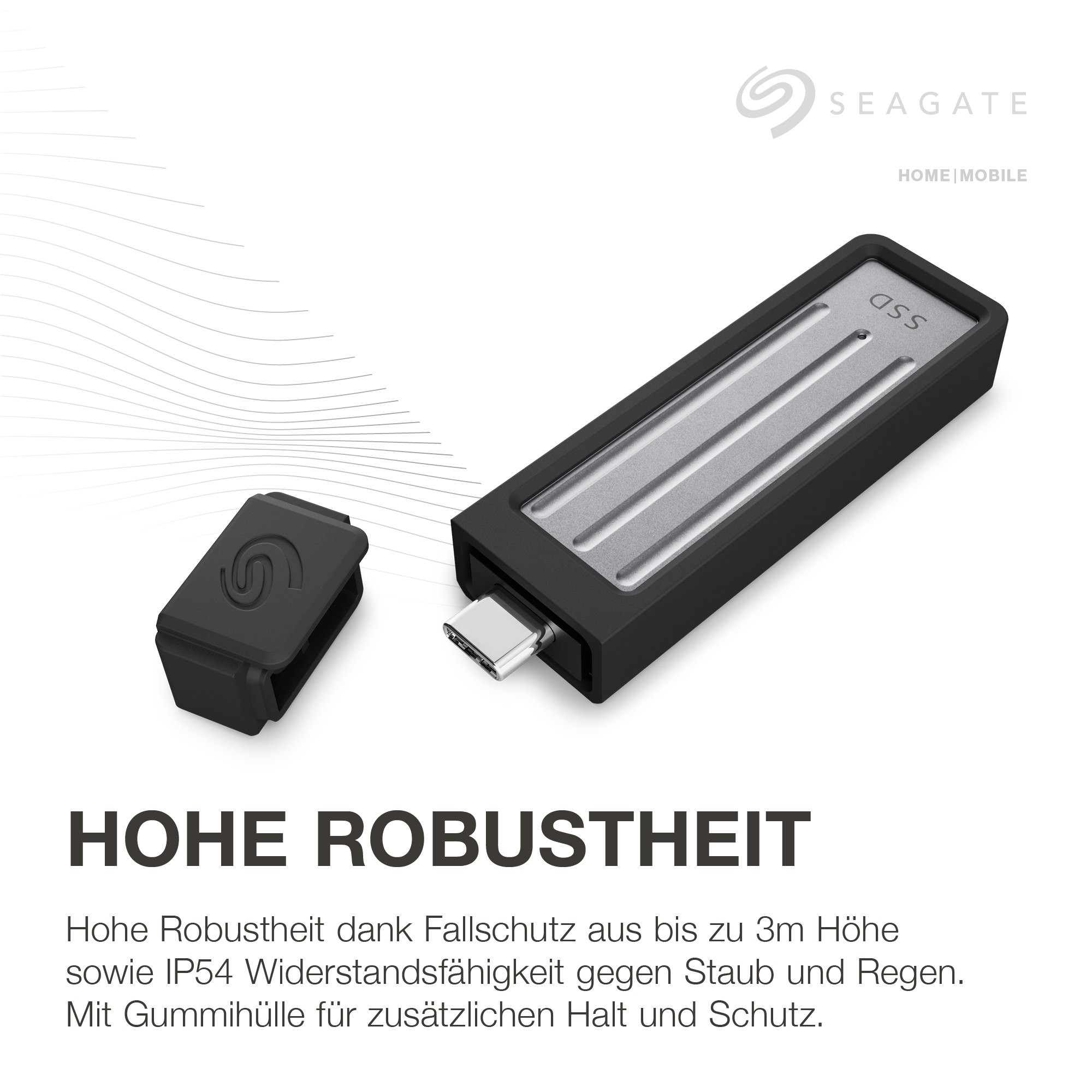 Schwarze SSD mit schwarzem Deckel daneben. Weißer Hintergrund.
