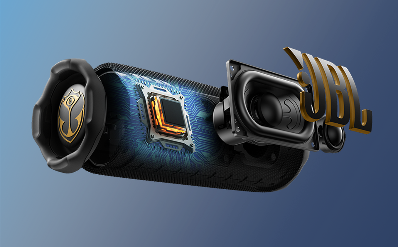 Schnittansicht des JBL Flip 7-Lautsprechers, die die internen Komponenten zeigt.
