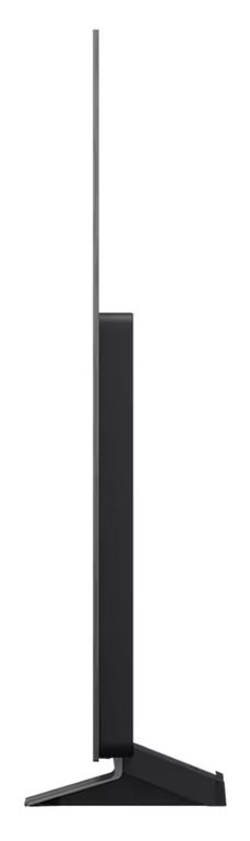 Widok z tyłu czarnego telewizora LG OLED na ciemnoszarym tle z marmuru.