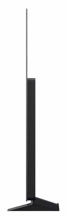 Czarny telewizor LG OLED z boku, białe tło.
