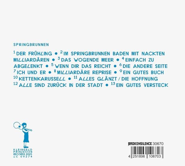 Album-Rückseite: Text auf Deutsch, Titelliste mit dem Titel "SPRINGBRUNNEN".