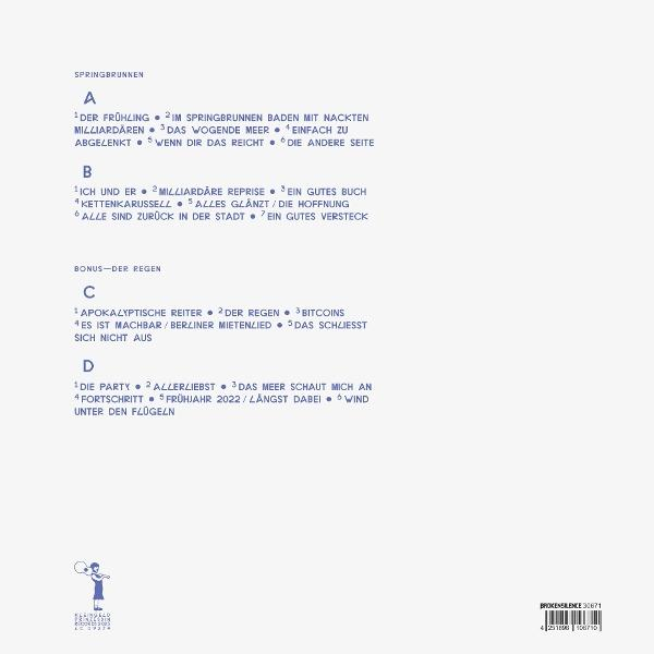 Album-Rückseite: Text auf Deutsch, Titelliste "SPRINGBRUNNEN" mit Bonustracks.