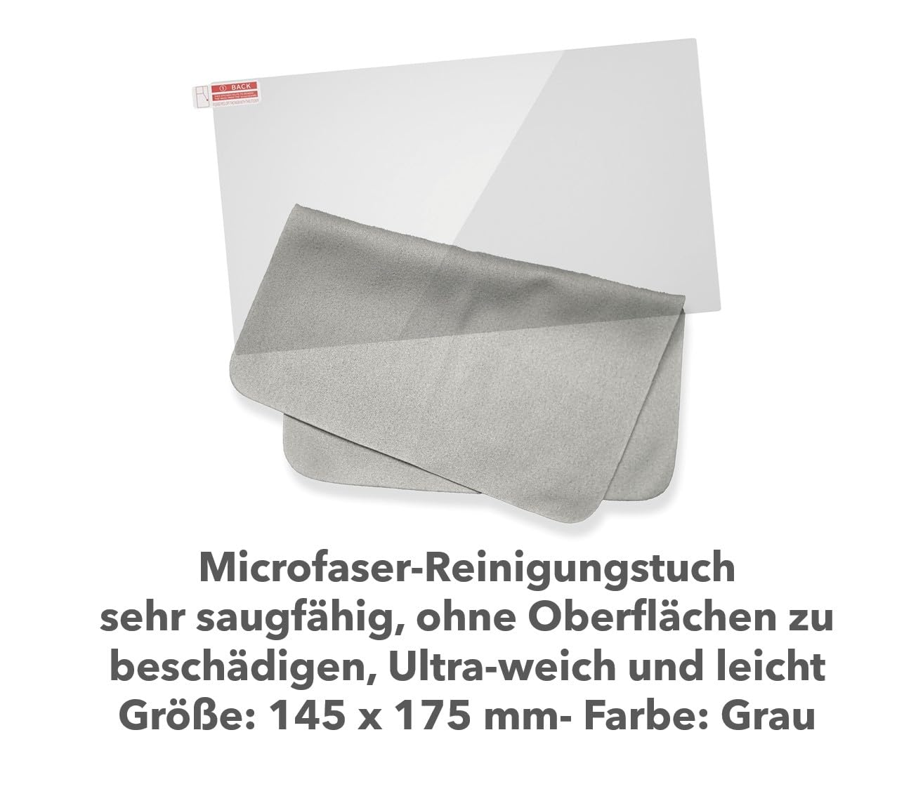 Graues Mikrofasertuch und Displayschutzfolie für Switch 2.