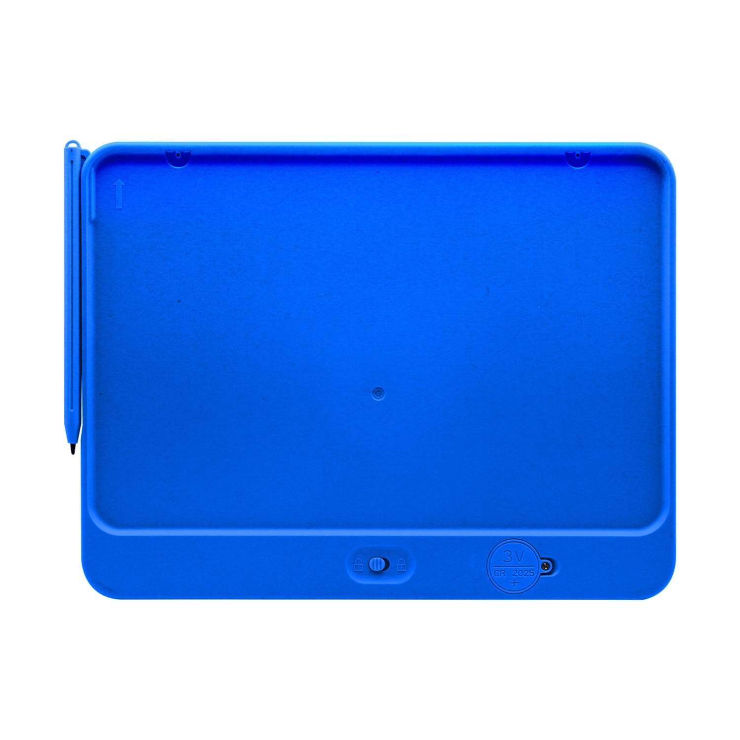 Un tablet per la scrittura blu con pulsanti e uno stilo.