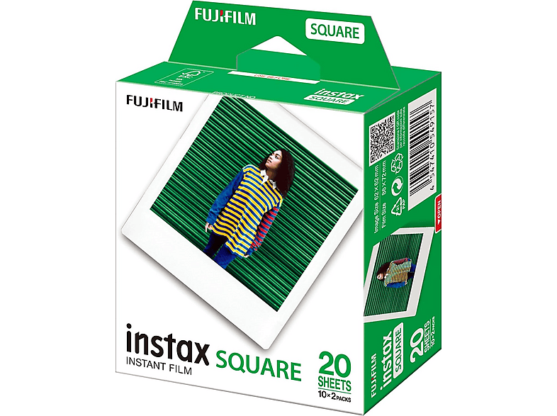Papel fotográfico - Fujifilm INSTAX Square ISO 800, Con borde blanco, Pack de 20 fotografías