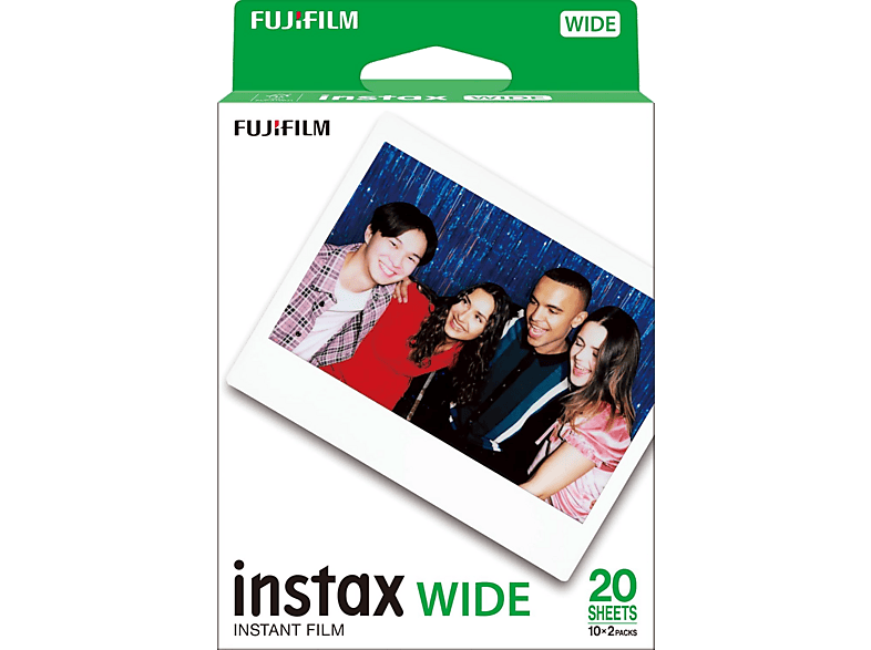 Papel fotográfico - Fujifilm INSTAX Wide ISO 800, Con borde blanco, Pack de 20 fotografías