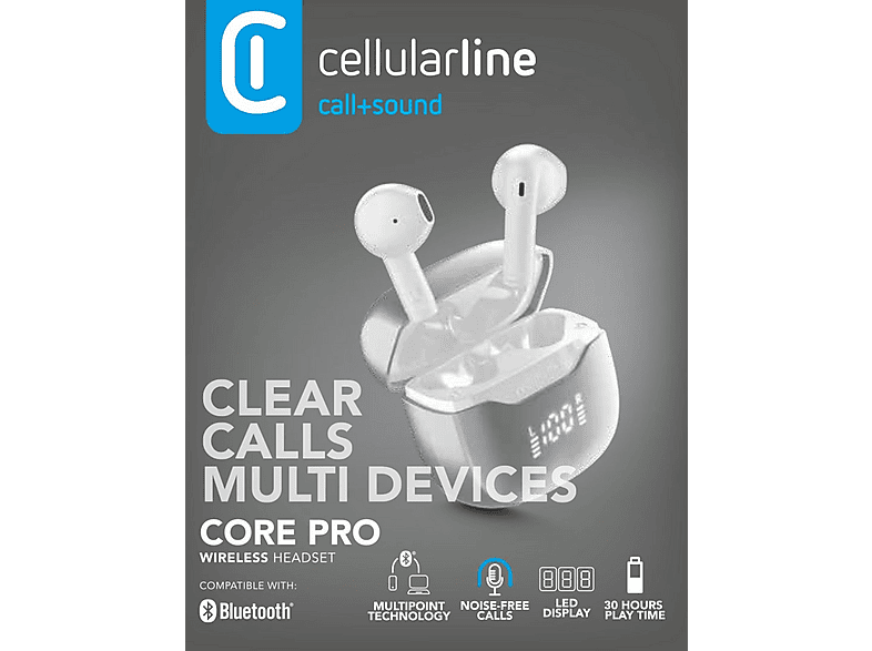 Cellular Line True Wireless Pod Headset CORE pro, Weiß; True Wireless Kopfhörer — Foto 2 von 2