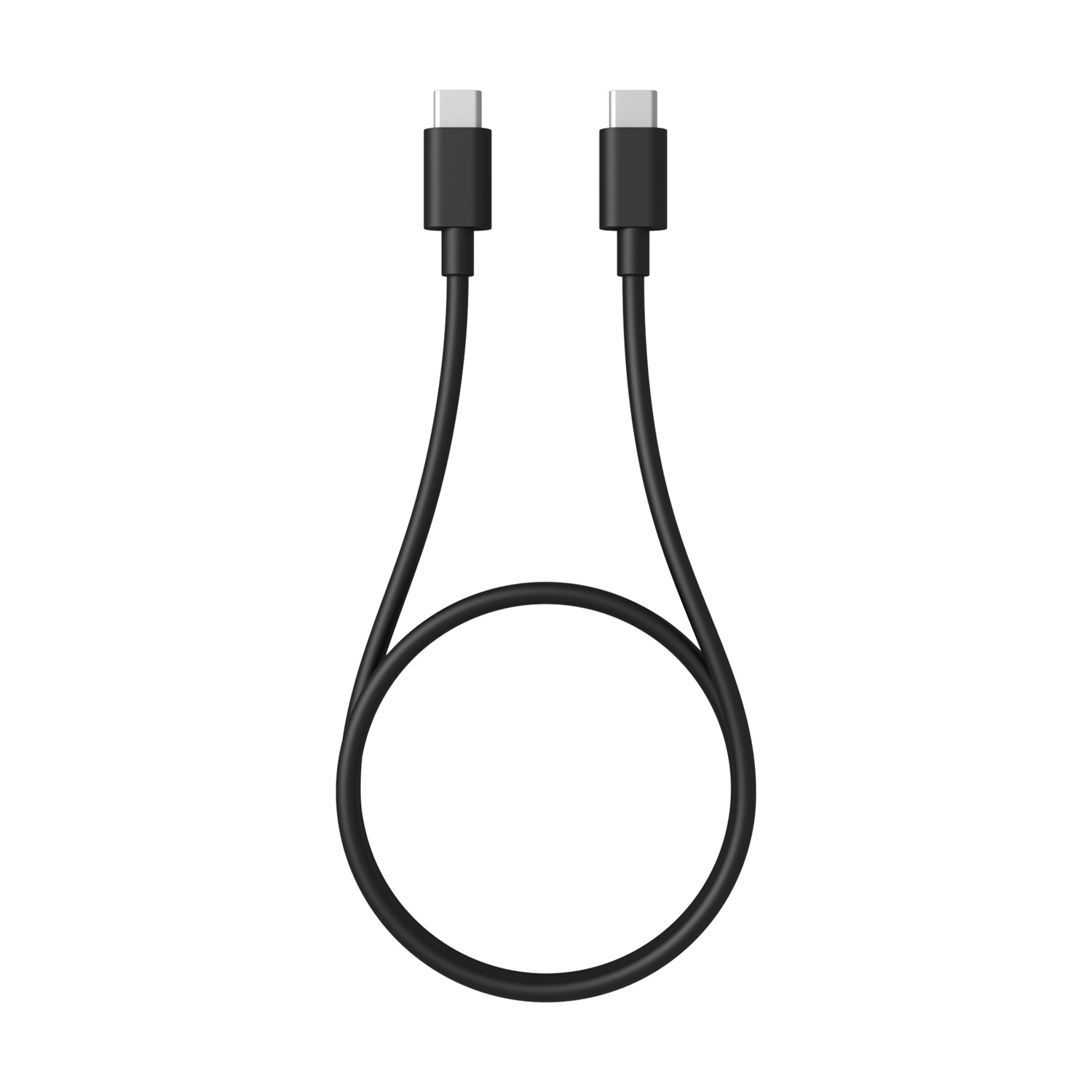 Cavo USB-C nero con due connettori e un anello.