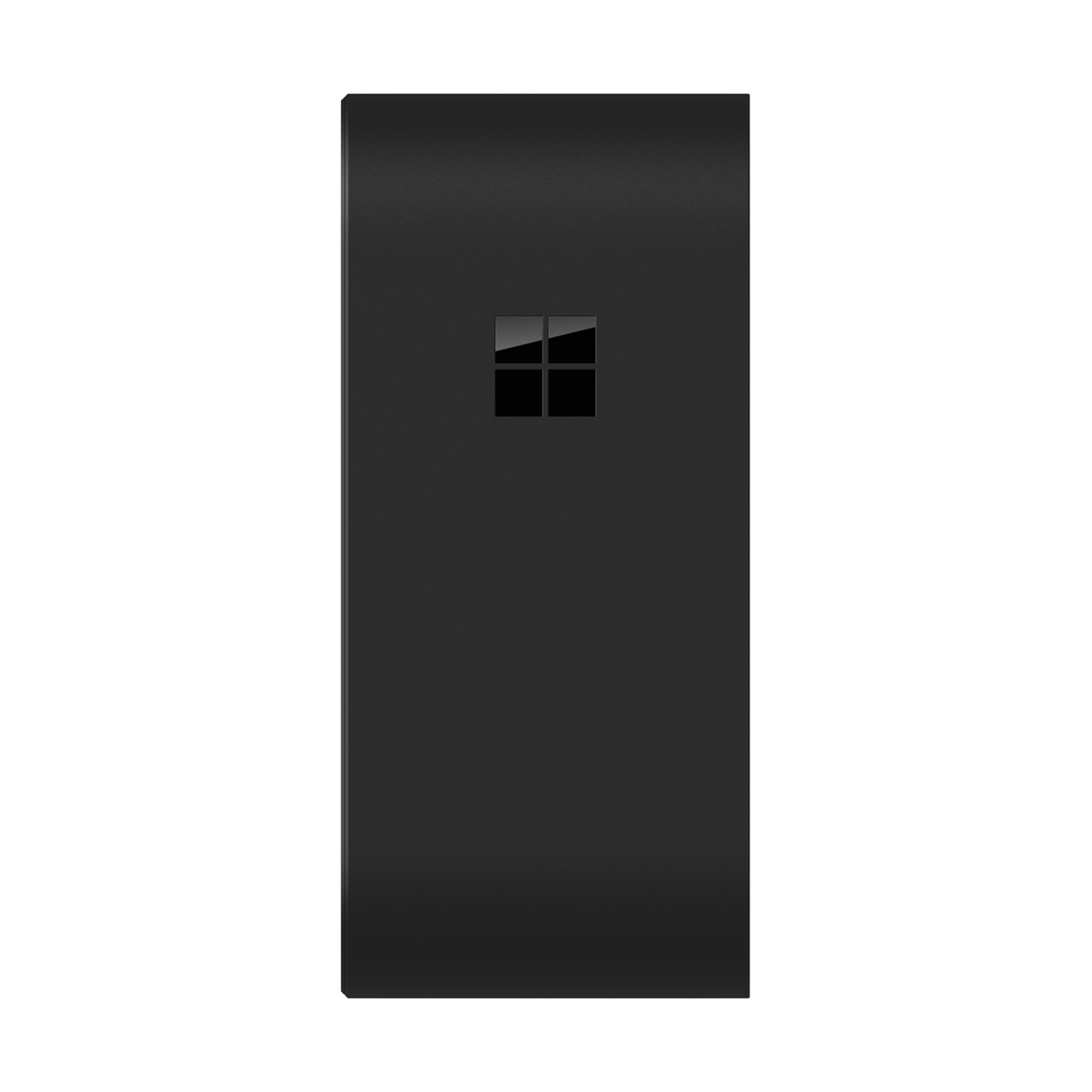 Dispositivo rettangolare nero con un logo quadrato.