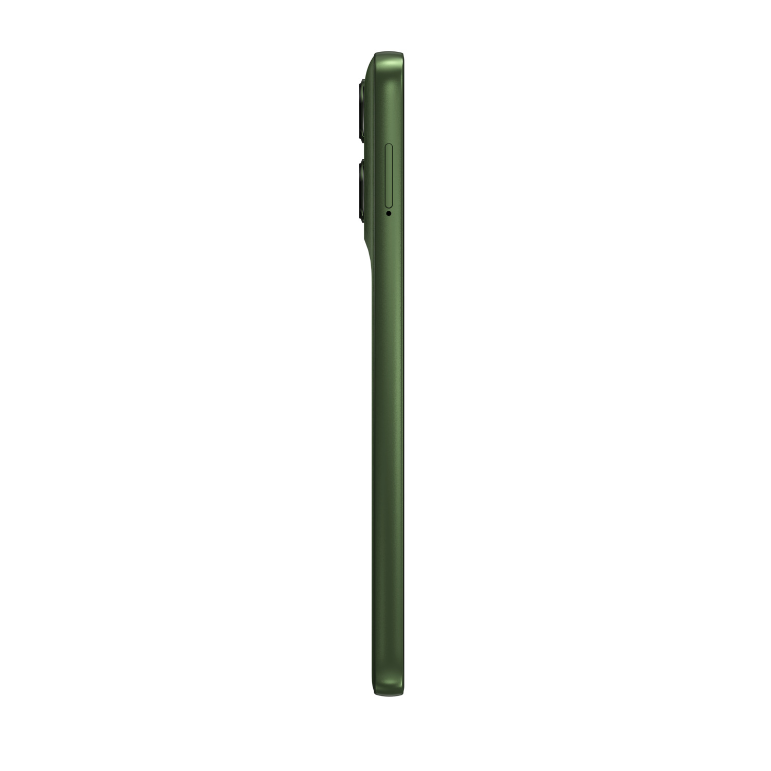 Groene Motorola moto g56 5G telefoon, zijaanzicht. Toont de zijkantknop en de volumeknoppen.