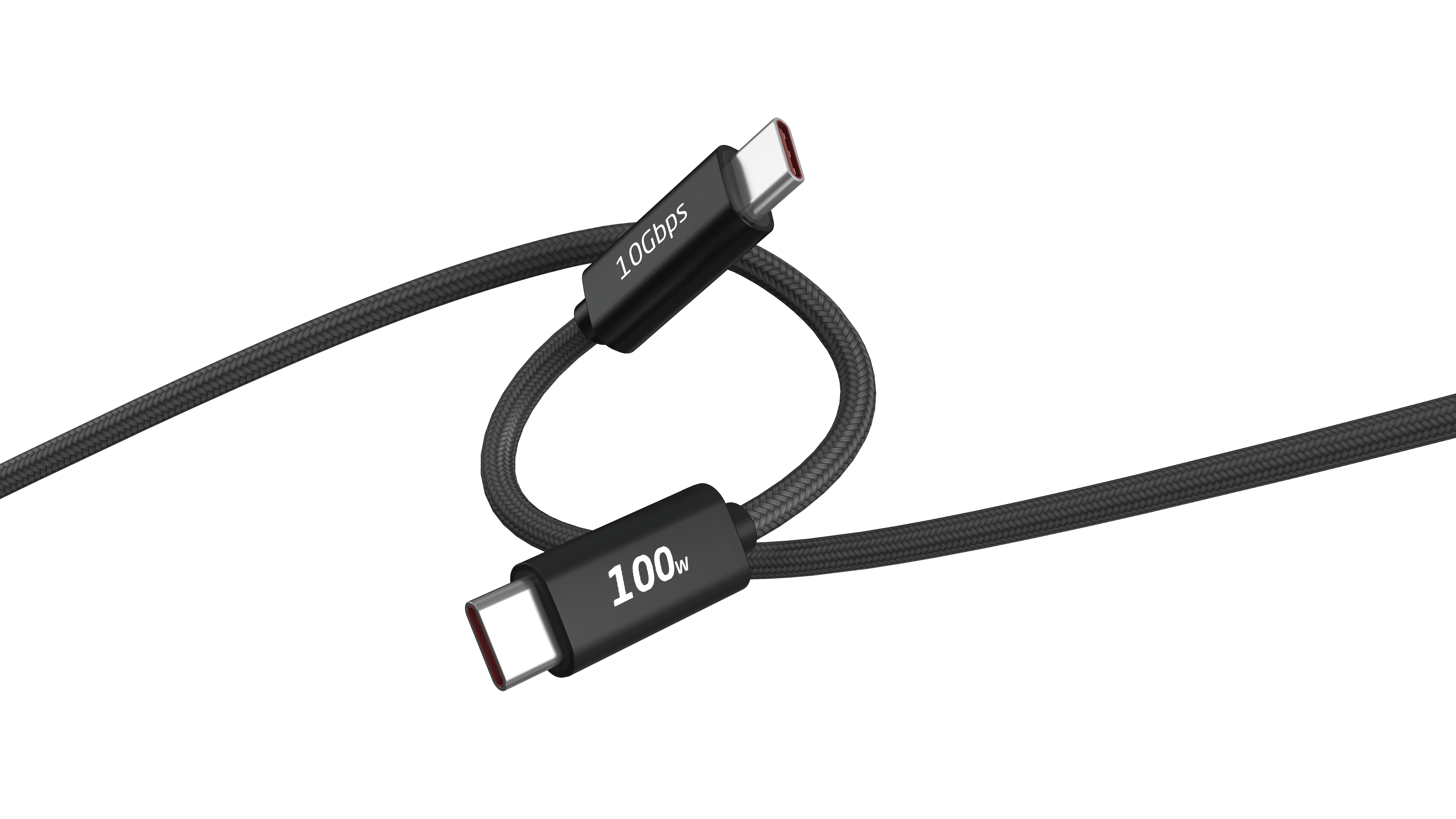 Czarny kabel USB-C ze specyfikacją 10 Gbps i 100W.