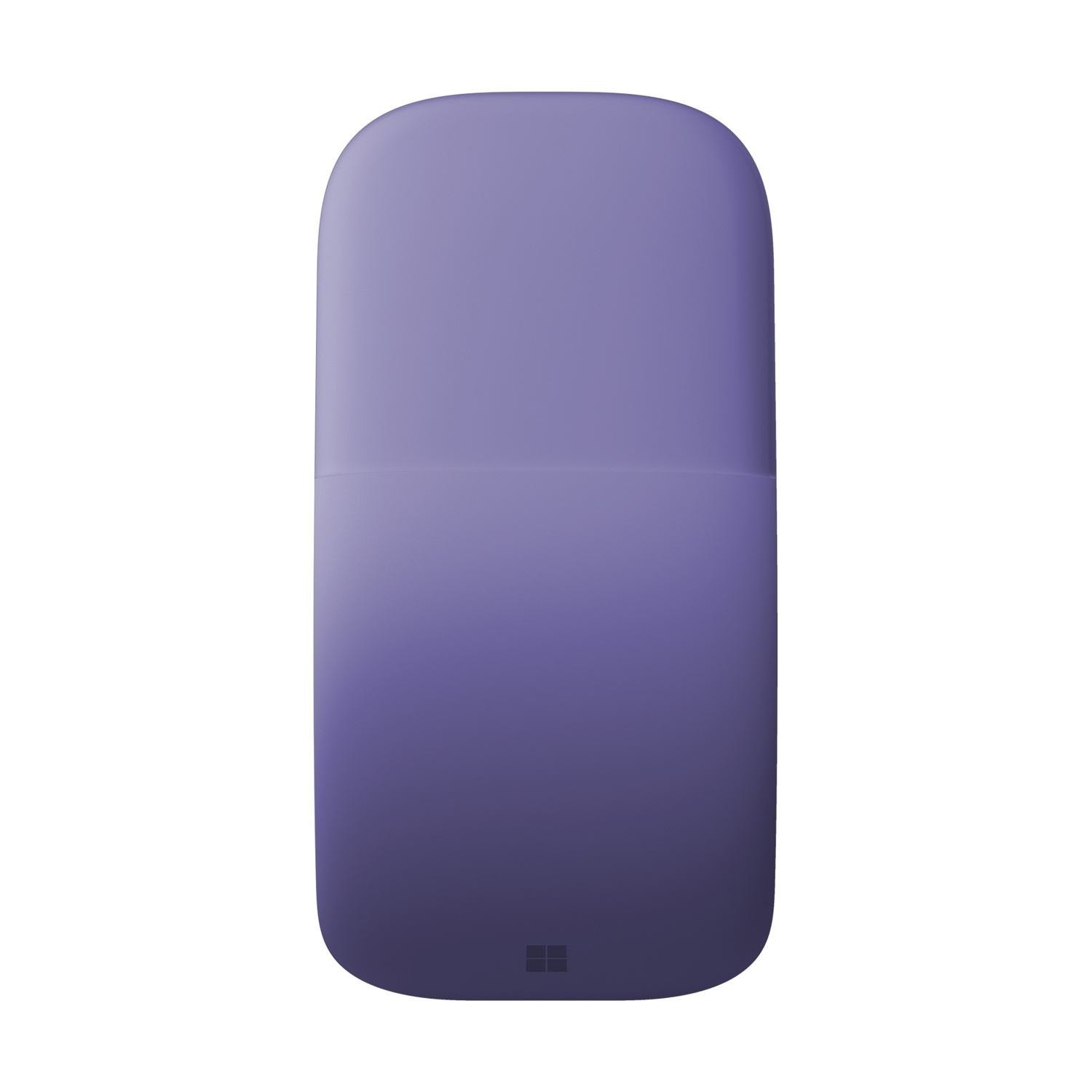 Un mouse Microsoft Arc viola, piatto, che mostra il profilo inferiore.