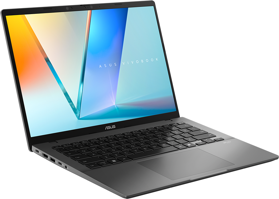 Nyitott, színes képernyős laptop, ferdén.