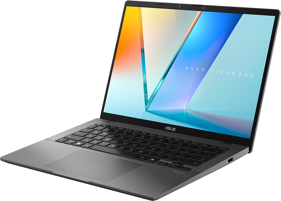 Nyitott, színes képernyős laptop, ferdén.