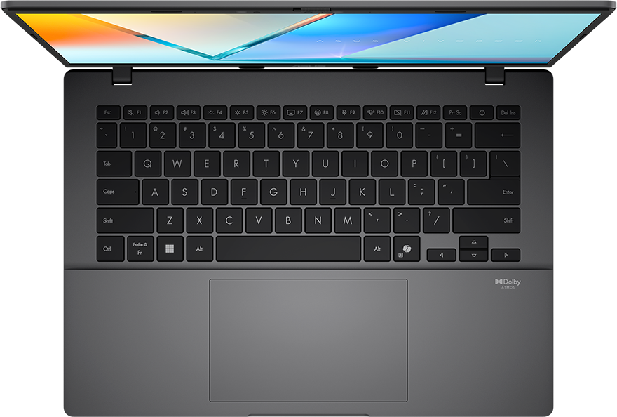 Laptop billentyűzet és touchpad, felülnézet.