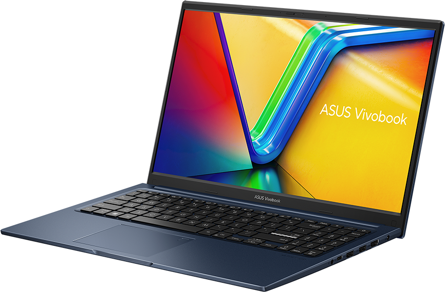 Laptop nyitva egy felületen, a képernyőt és a billentyűzetet mutatja.