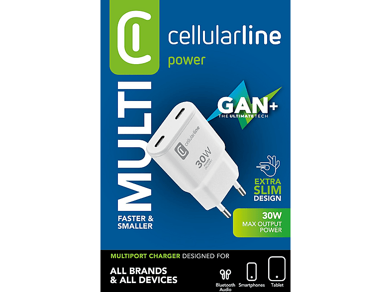 Thumbnail - CELLULAR LINE USB-C GAN SLIM 30W WHITE Ladegerät Universal, Weiß