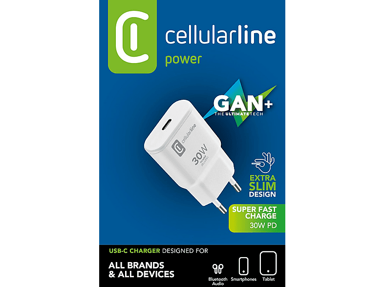 Thumbnail - CELLULAR LINE GAN Wall USB-C 30W PD Ladegerät Universal, Weiß
