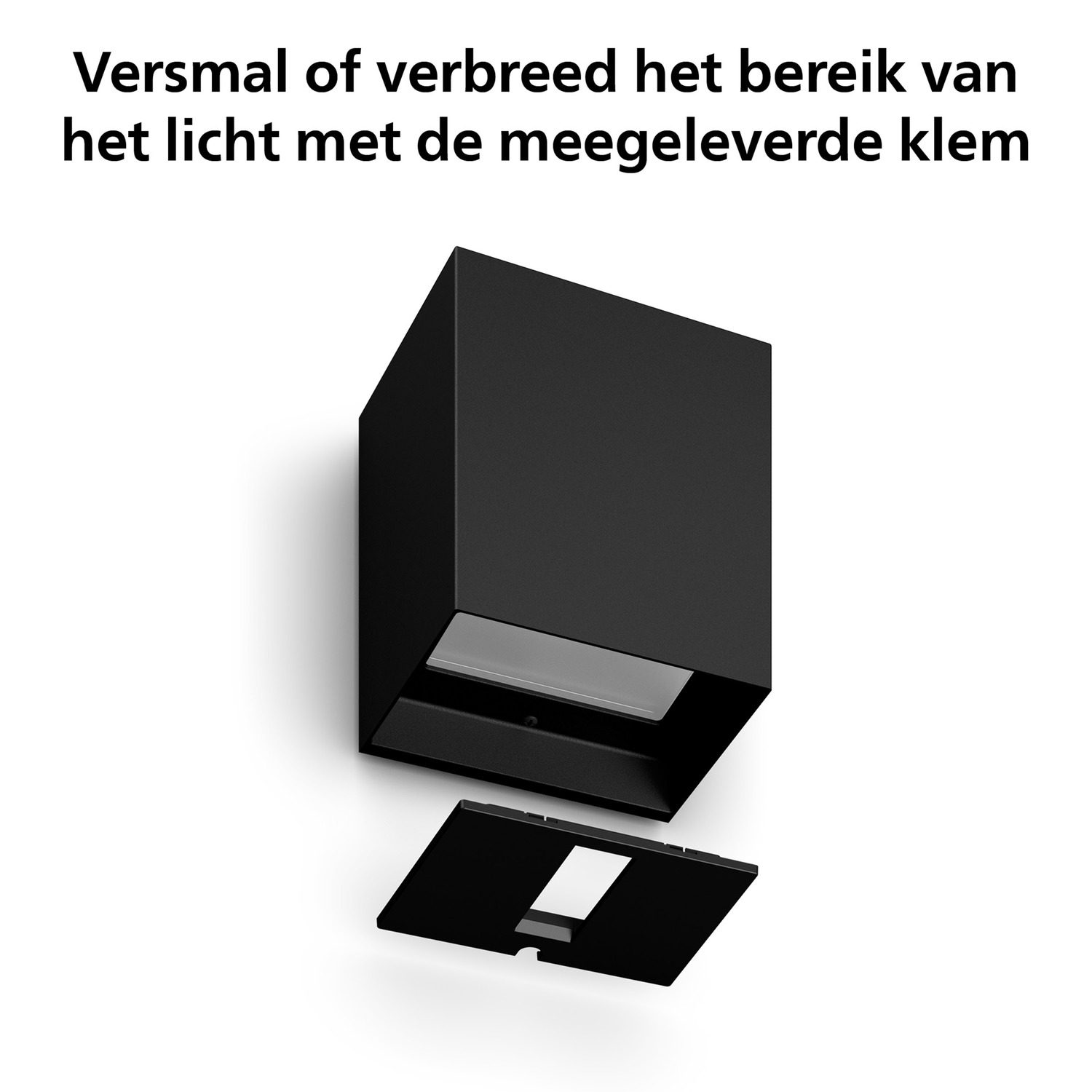 Zwarte kubusvormige buitenverlichting met verwijderbaar deel.
