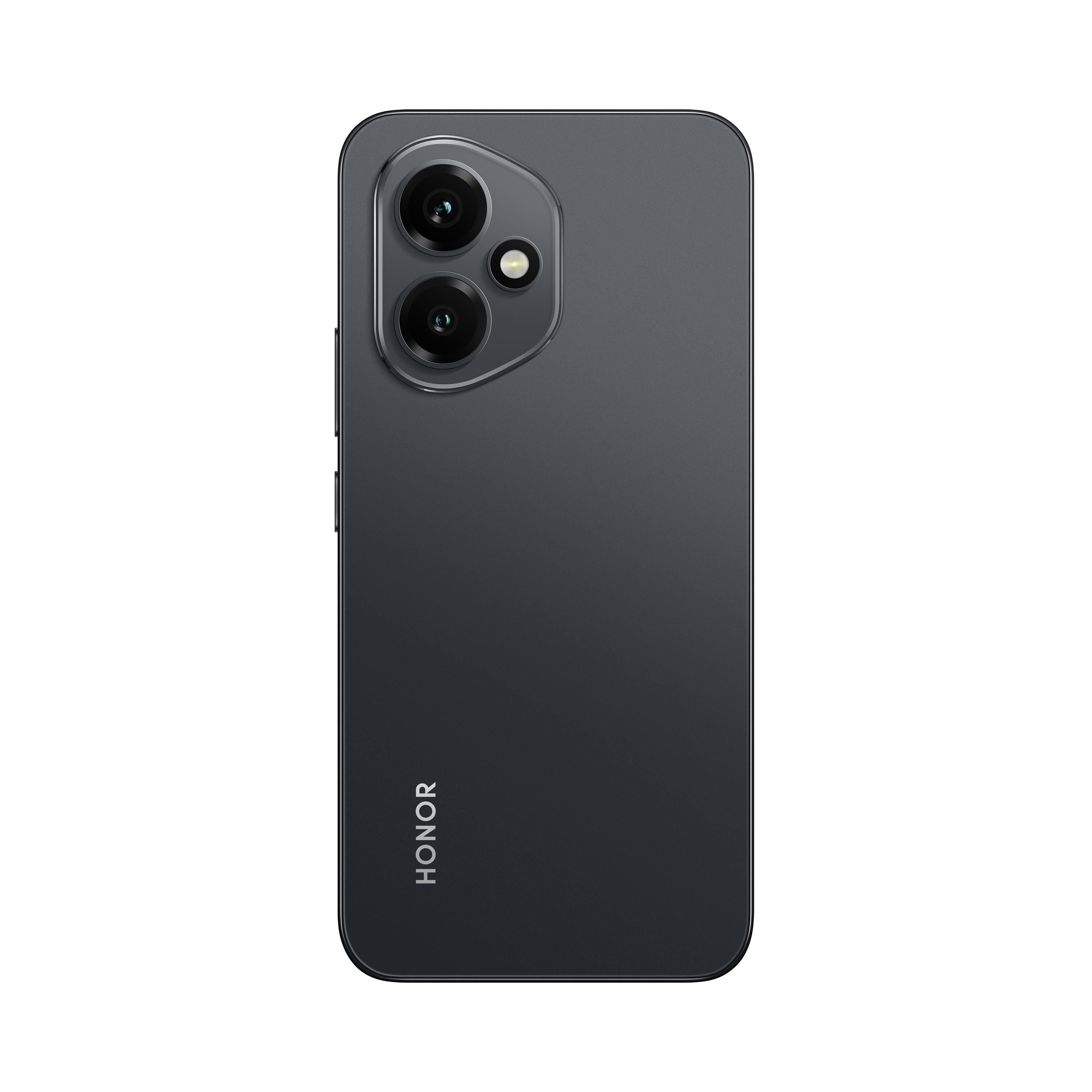 Schwarzes Smartphone mit zwei Kameras auf der Rückseite. Das Honor-Logo ist sichtbar.