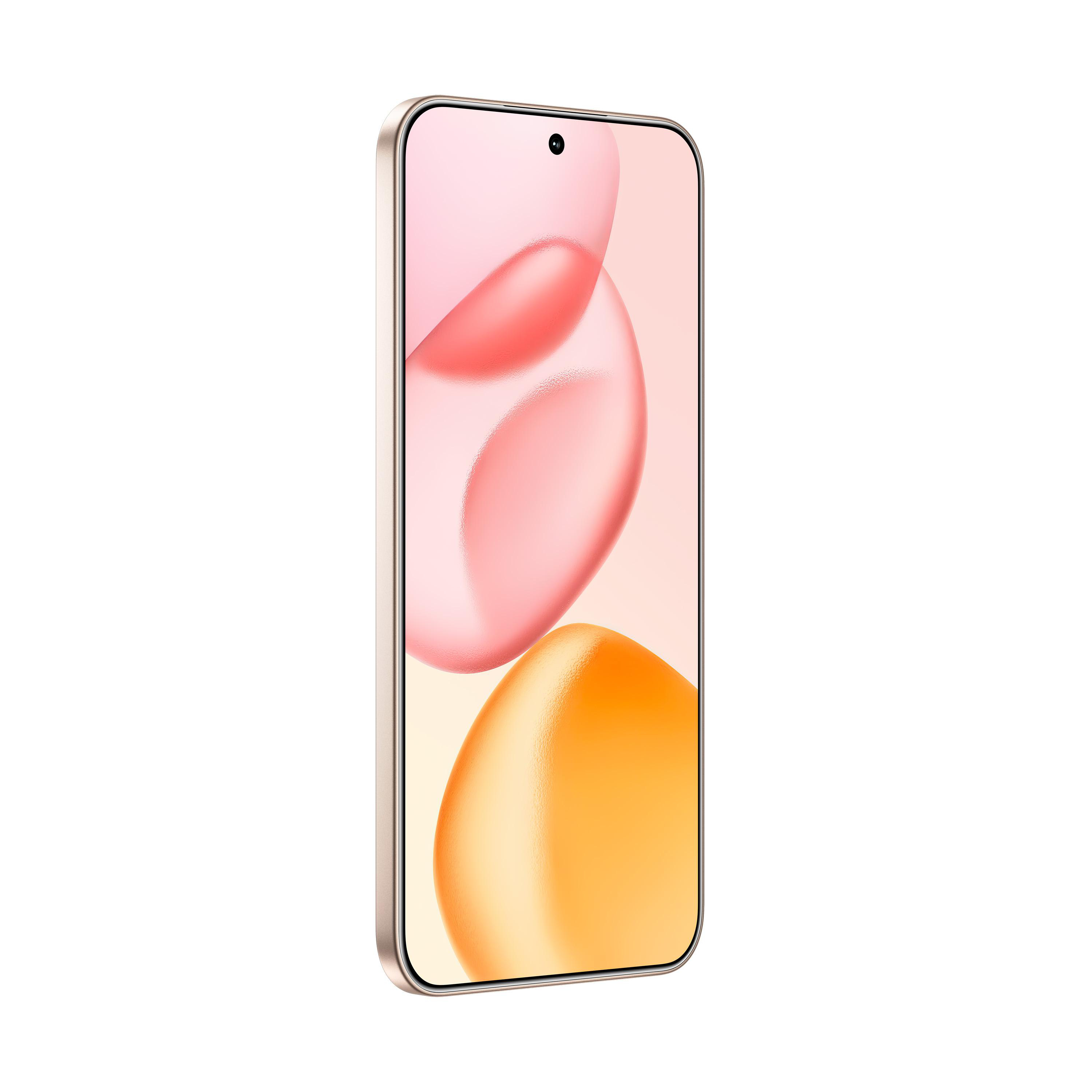 Smartphone mit rosa und orangefarbenem abstraktem Hintergrund. Es ist nach rechts abgewinkelt.
