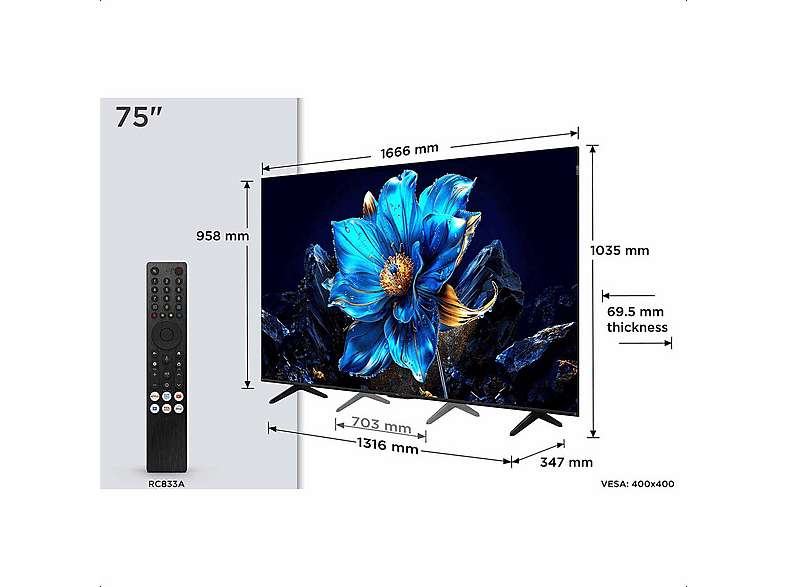 Thumbnail - TCL 75P7K QLED Google TV (Flat, 75 Zoll / 191 cm, UHD 4K, SMART TV)