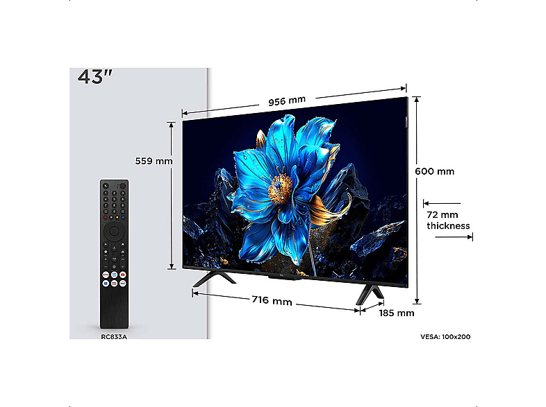 TCL 43P7K QLED Google TV (Flat, 43 Zoll / 109 cm, UHD 4K, SMART TV)