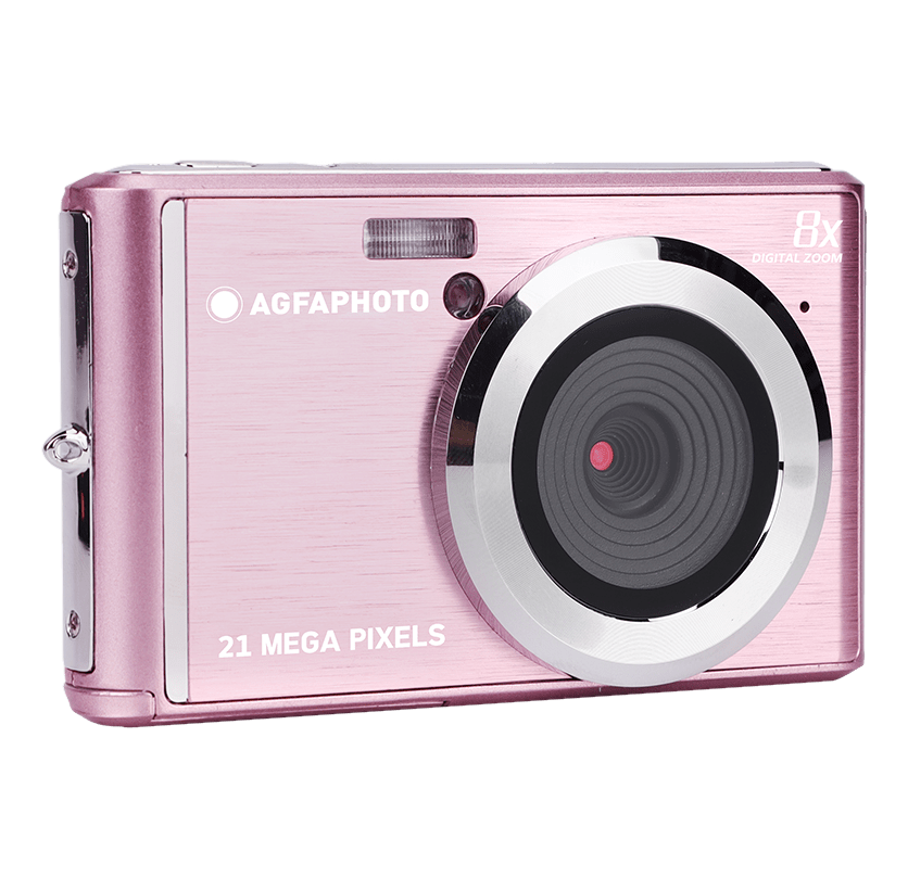 Fotocamera rosa AgfaPhoto, zoom 8x, 21 megapixel.