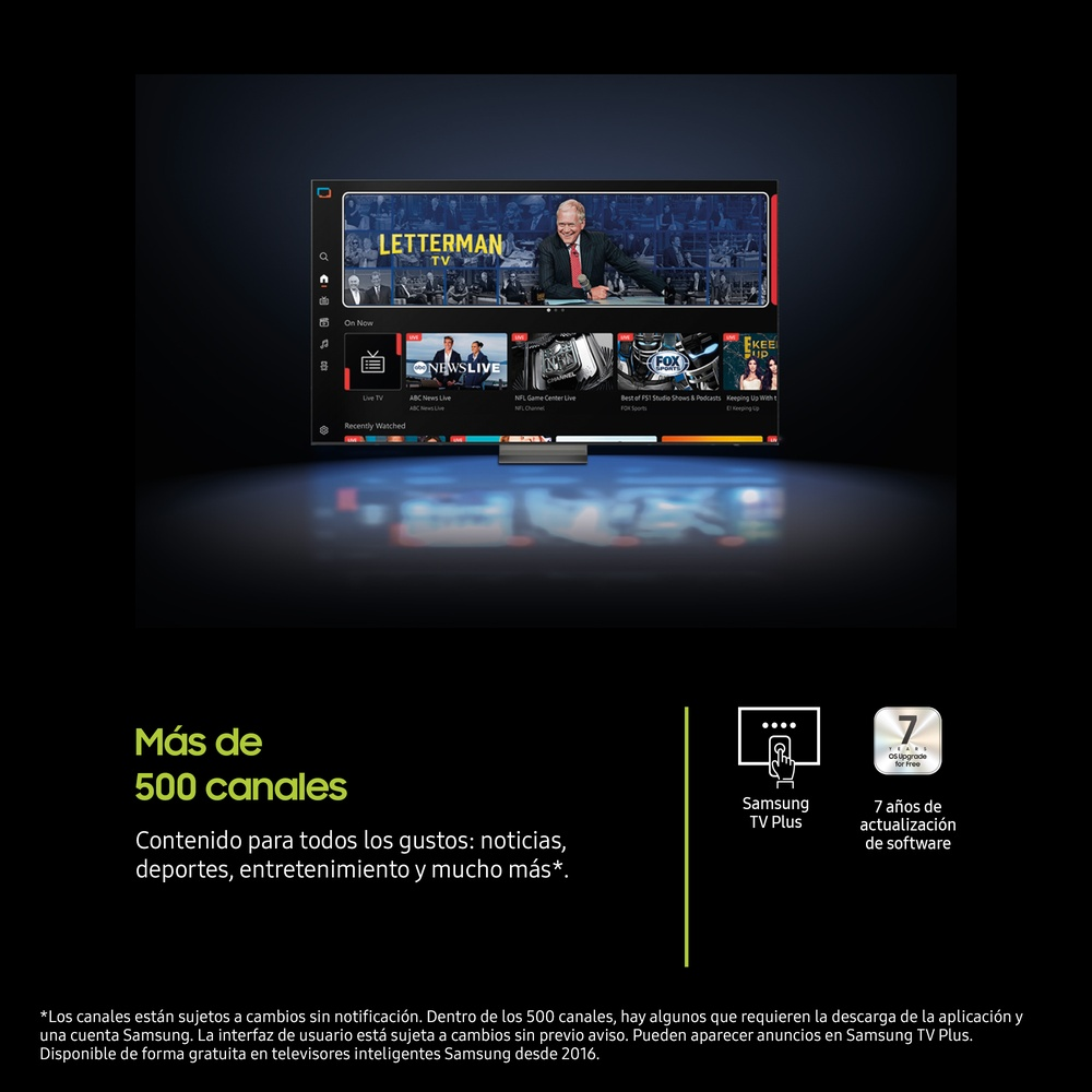 Pantalla de TV con el programa Letterman, con fondo blanco.