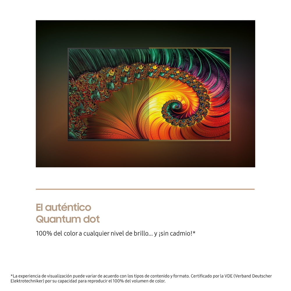 Imagen abstracta colorida dentro de un marco. Texto: El auténtico Quantum dot.