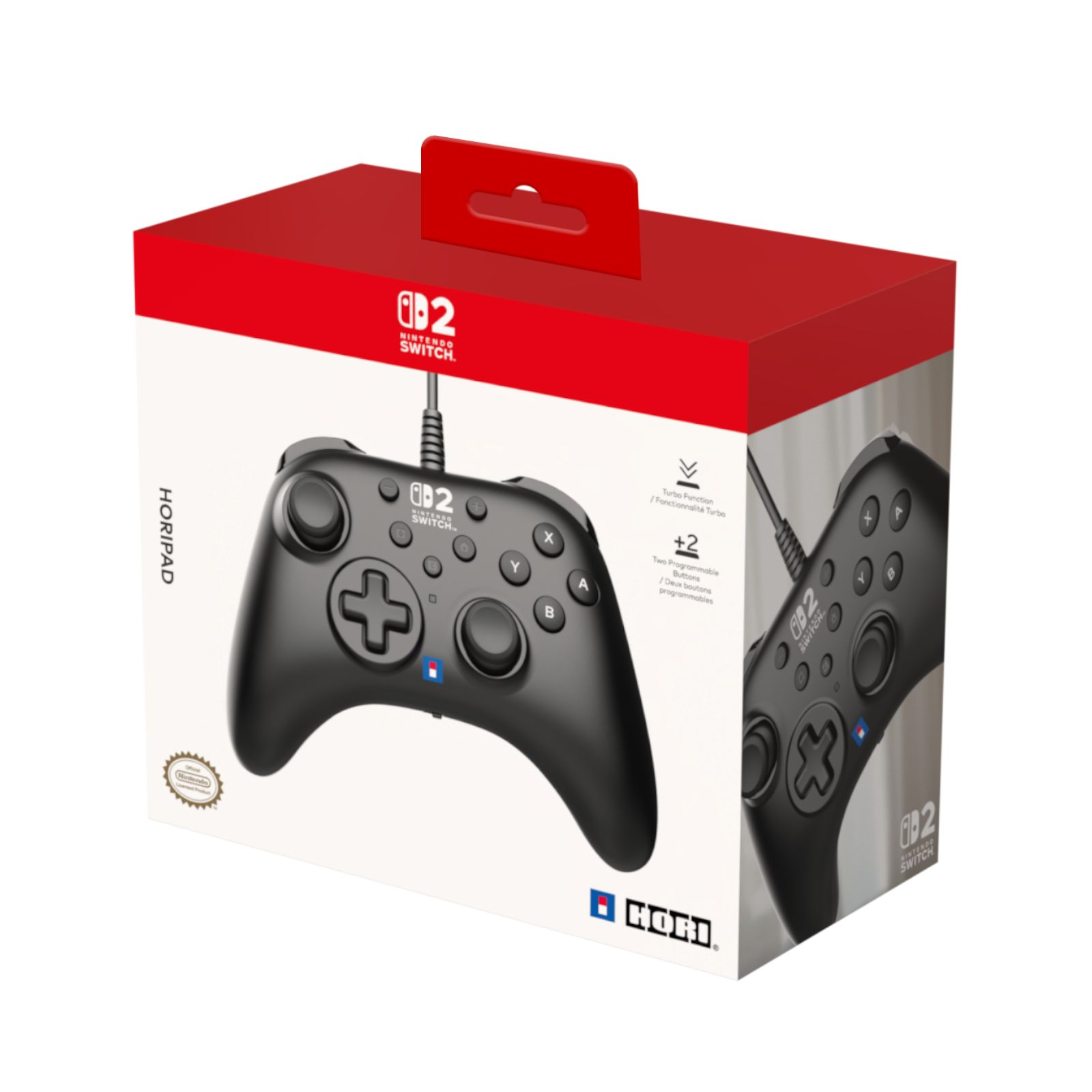 Eine schwarz-rote Controller-Box für ein Nintendo Switch-Spiel, mit Griff.
