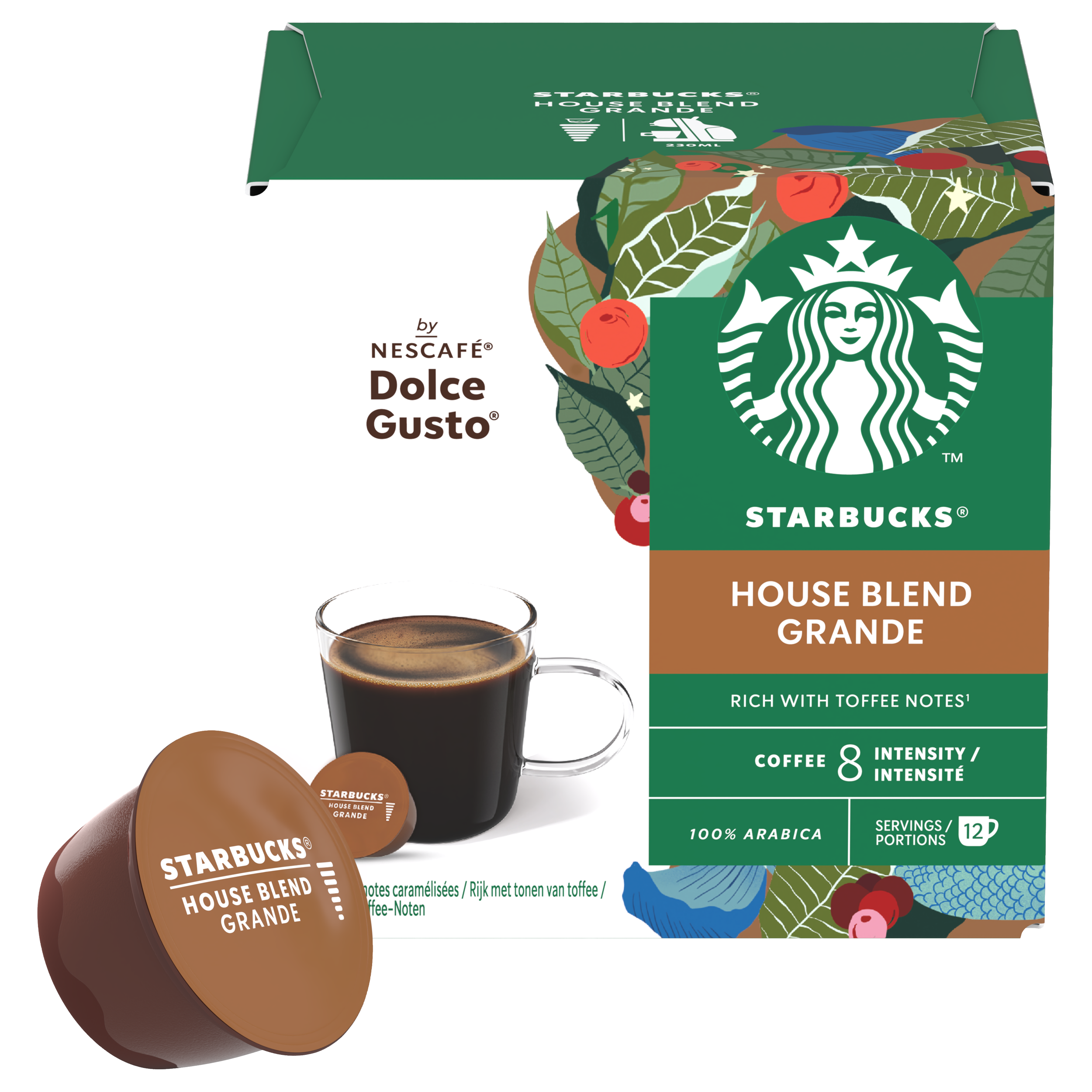 Packung Starbucks House Blend Grande Kapseln mit fertigem Kaffee.
