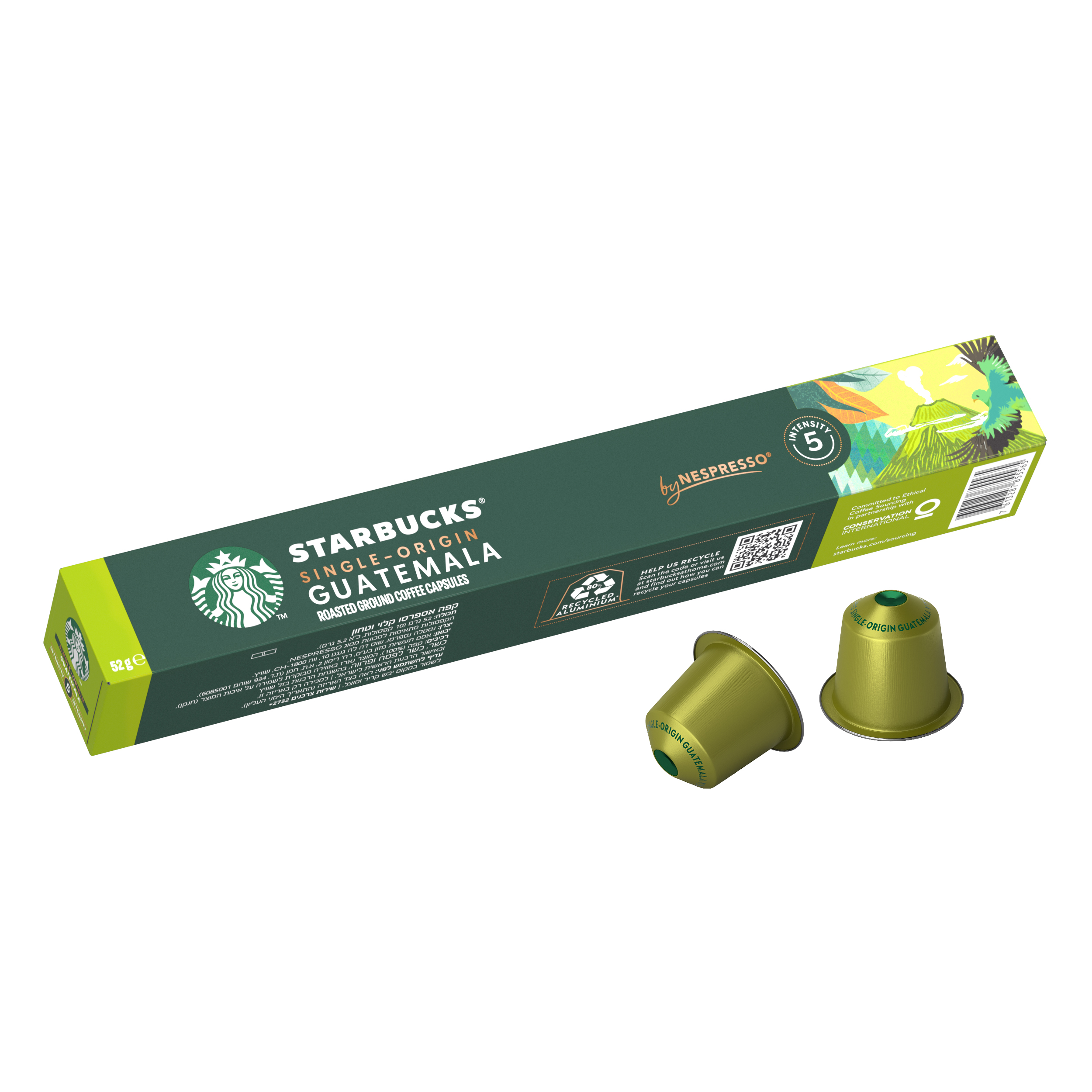 Schachtel mit Starbucks-Kaffeekapseln, grüne Kapseln.